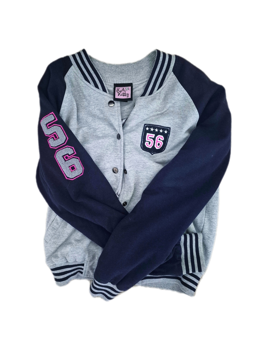 Ruffle Butts Girls' Two-Tone Grey & Navy Varsity Jacket